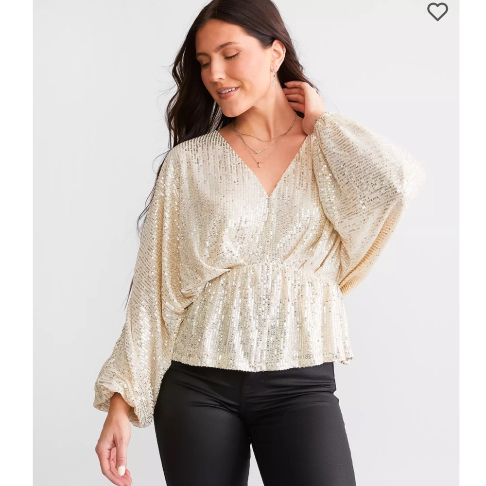 NWT ENDLESS BLUE DOLMAN CHAMPAGNE SEQUIN TOP SIZE L